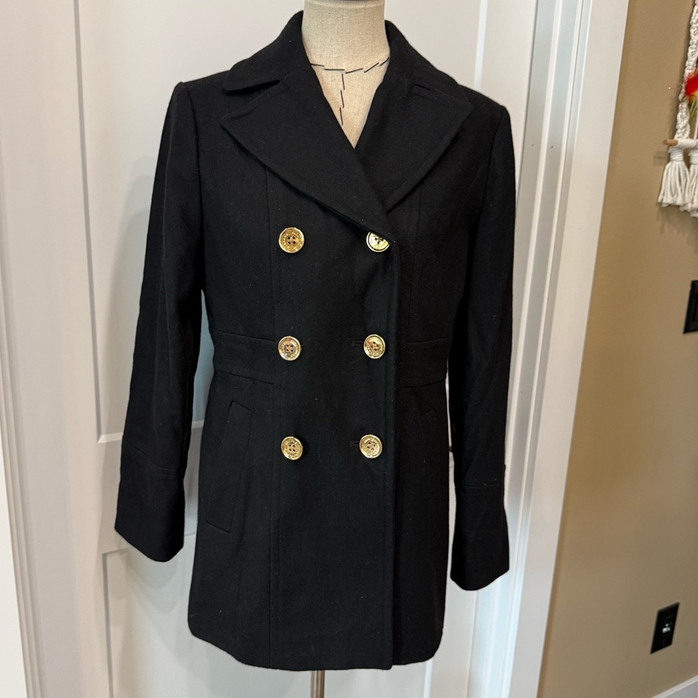 Michael Kors Black Pea Coat with Gold Buttons